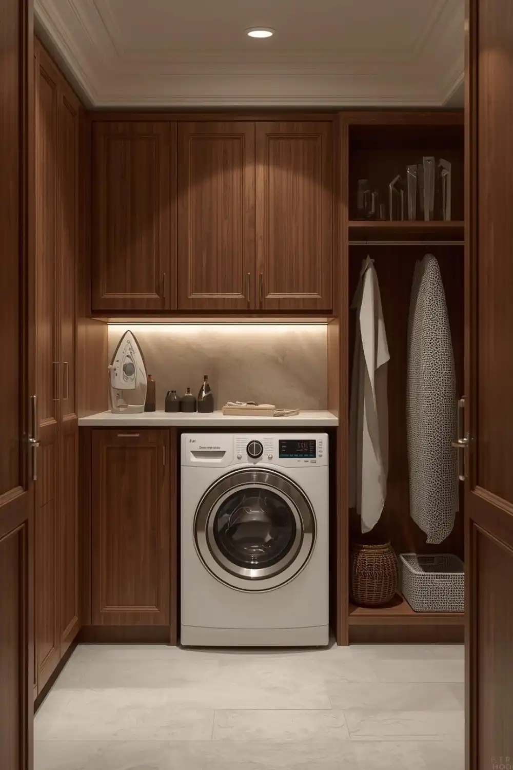 Modern laundry room with washing machine.