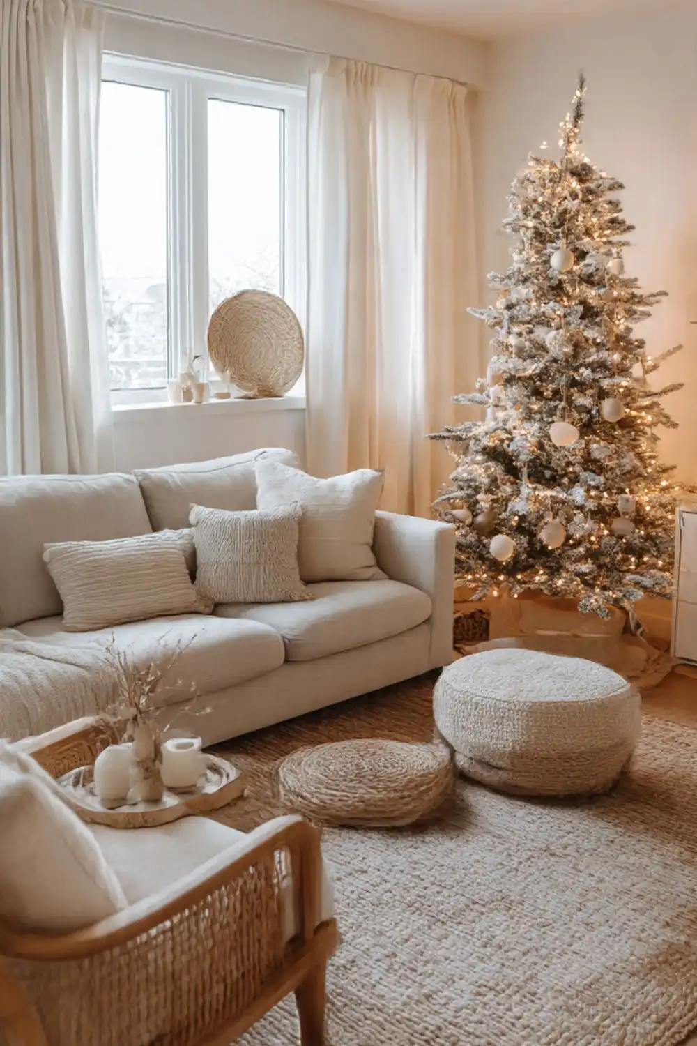 Cozy living room with decorated Christmas tree